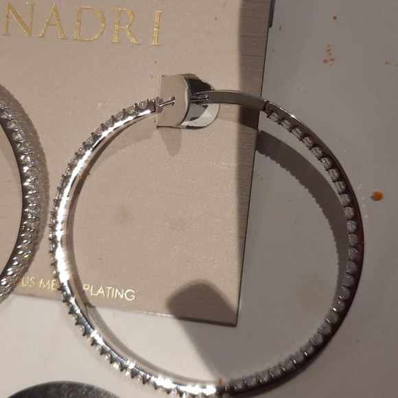 NWT AUTHENTIC GENUINE SOLID NADRI WEDDING LARGE HOOP EARRINGS CZ RHODIUM - Picture 2 of 5